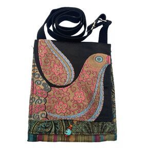St. Clair Designs Embroidered Bird Crossbody Bag Boho Paisley Festival Purse